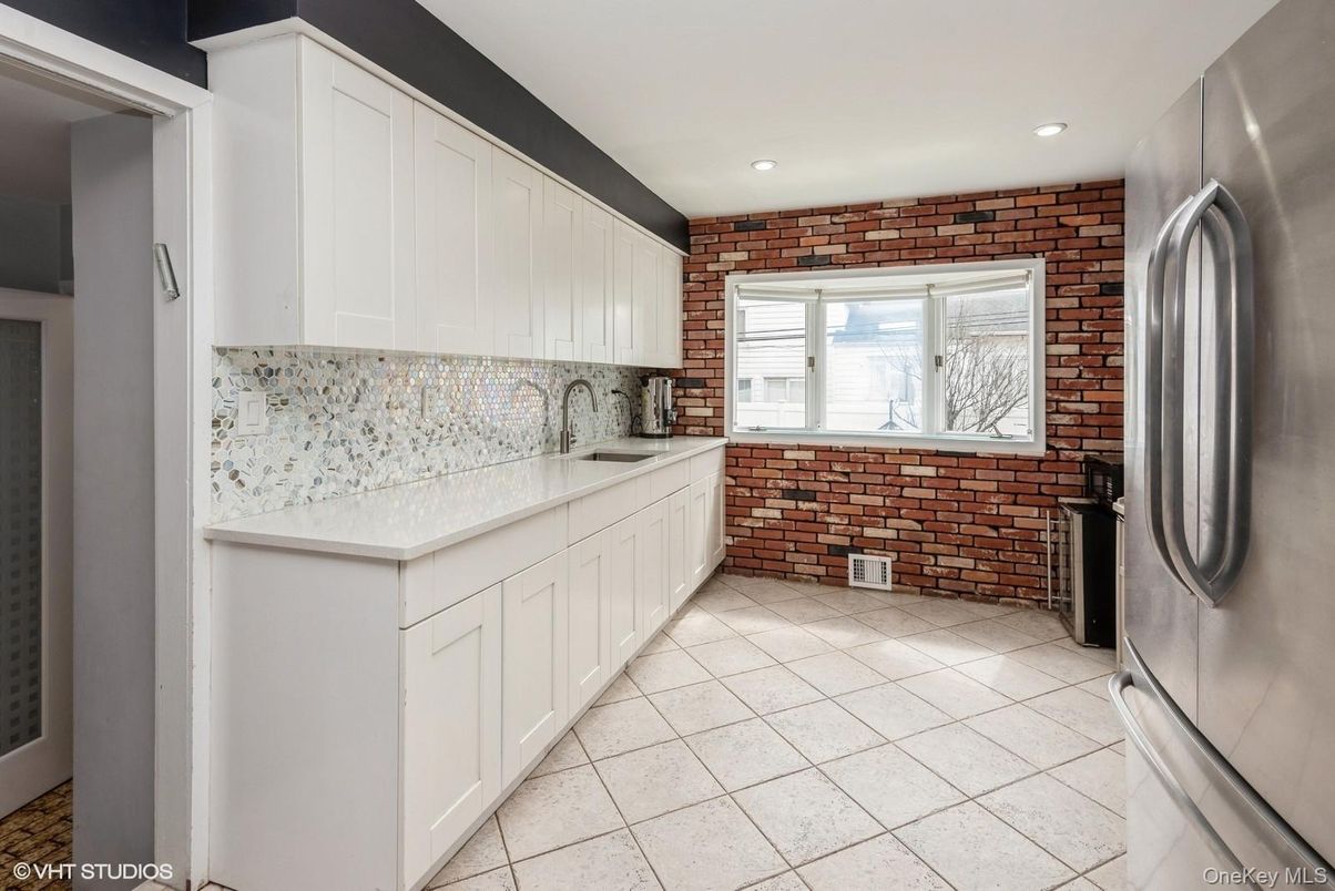 Interior, Kitchen, Recessed Lighting, Stainless Steel Appliances, Stone Walls