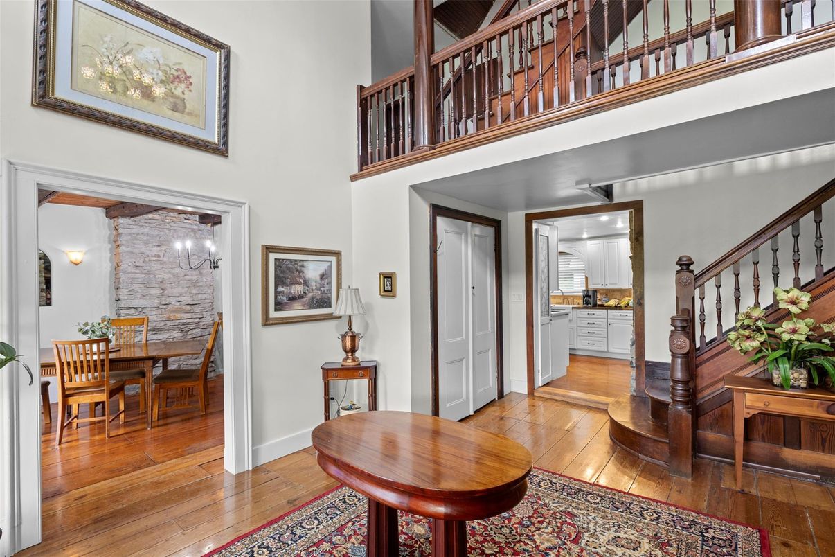 Chandelier, Dining room, Interior, Stone Walls, Wood Texture Flooring