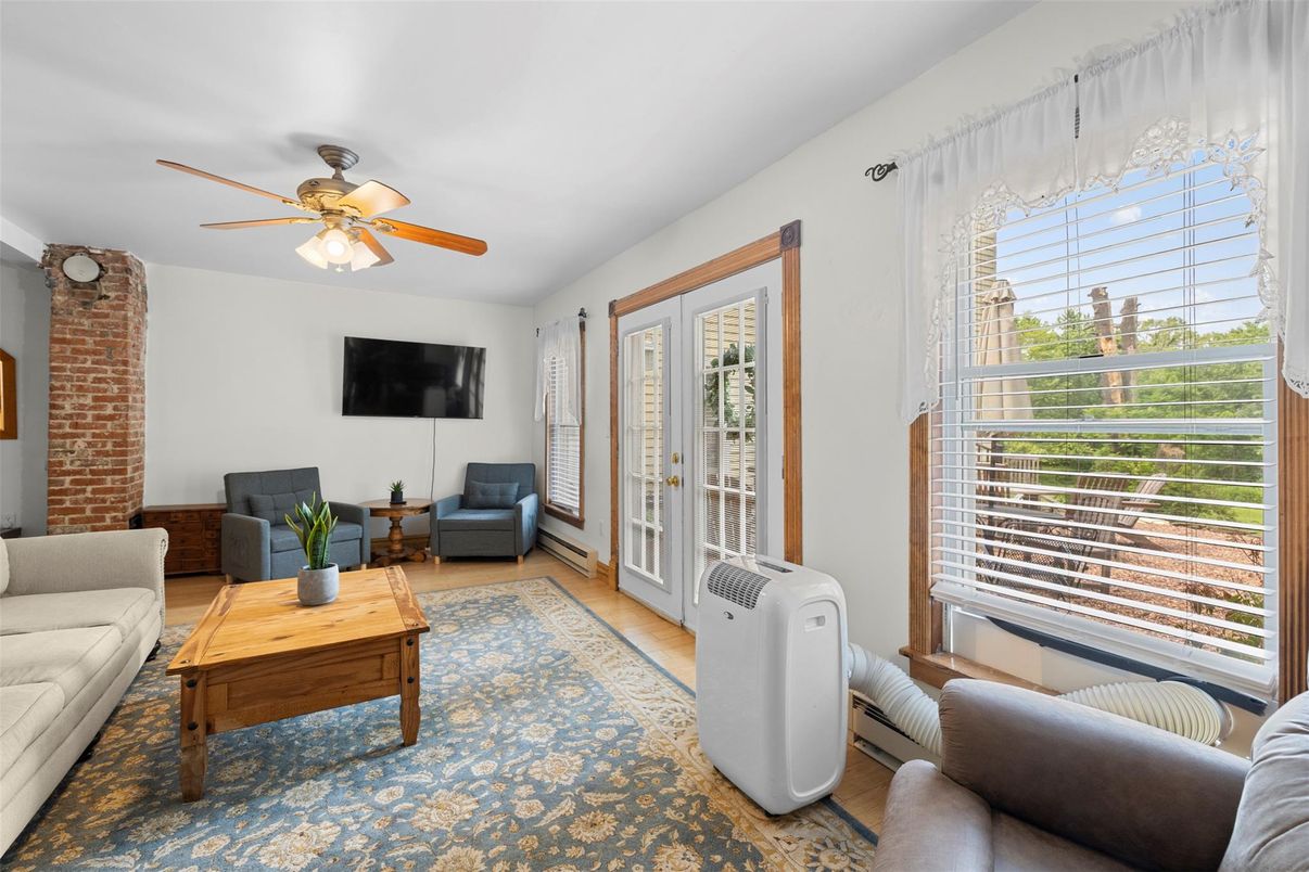 Interior, Living room, Stone Walls, Wood Texture Flooring