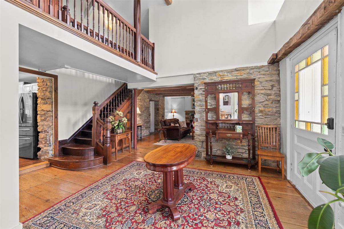 Interior, Stone Walls, Wood Texture Flooring