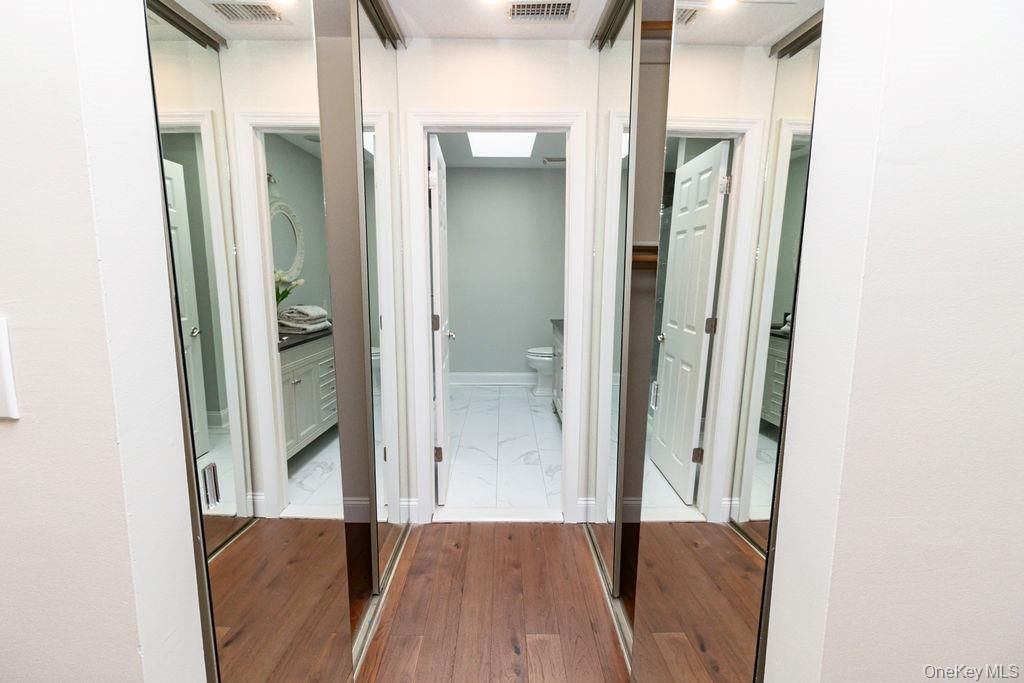 Bathroom, Interior, Marble, Recessed Lighting, Wood Texture Flooring