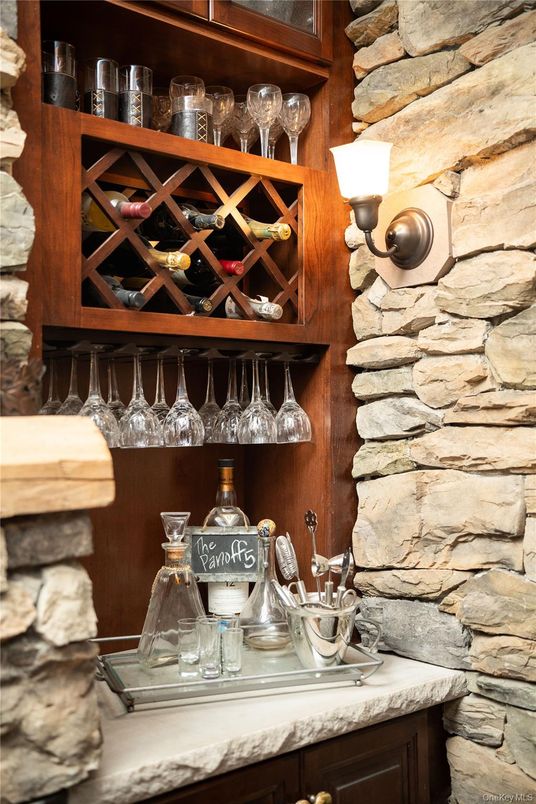 Fireplace, Interior, Stone Walls, Wine Storage