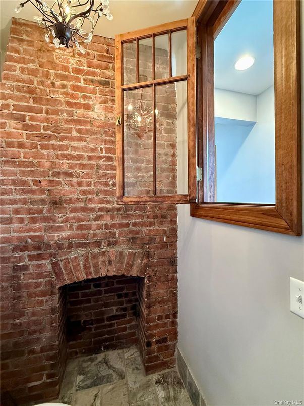 Fireplace, Interior, Recessed Lighting, Stone Walls