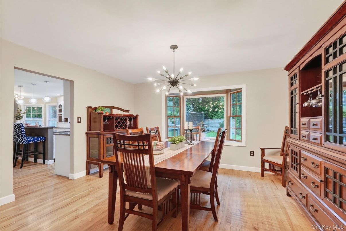 Dining room, Interior, Pendant Lights, Wood Texture Flooring