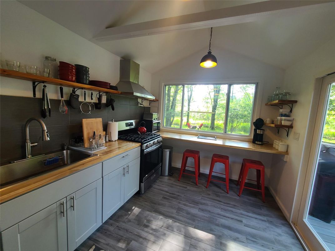 Interior, Kitchen, Pendant Lights, Wood Texture Flooring