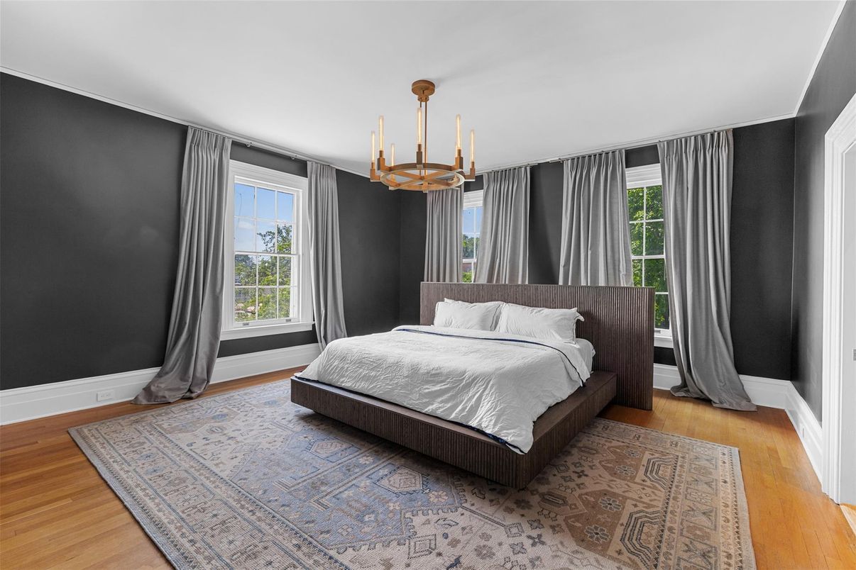 Bedroom, Interior, Pendant Lights, Wood Texture Flooring