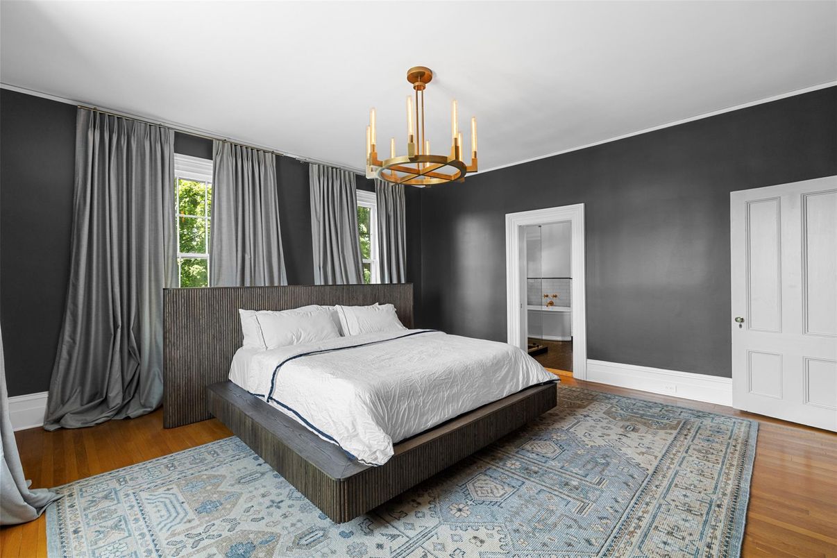 Bedroom, Interior, Pendant Lights, Wood Texture Flooring