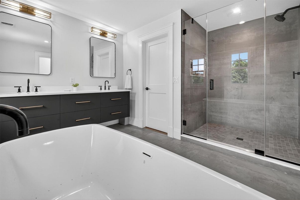 Bathroom, Dual Sink Vanities, Free Standing Baths, Glass Shower, Interior