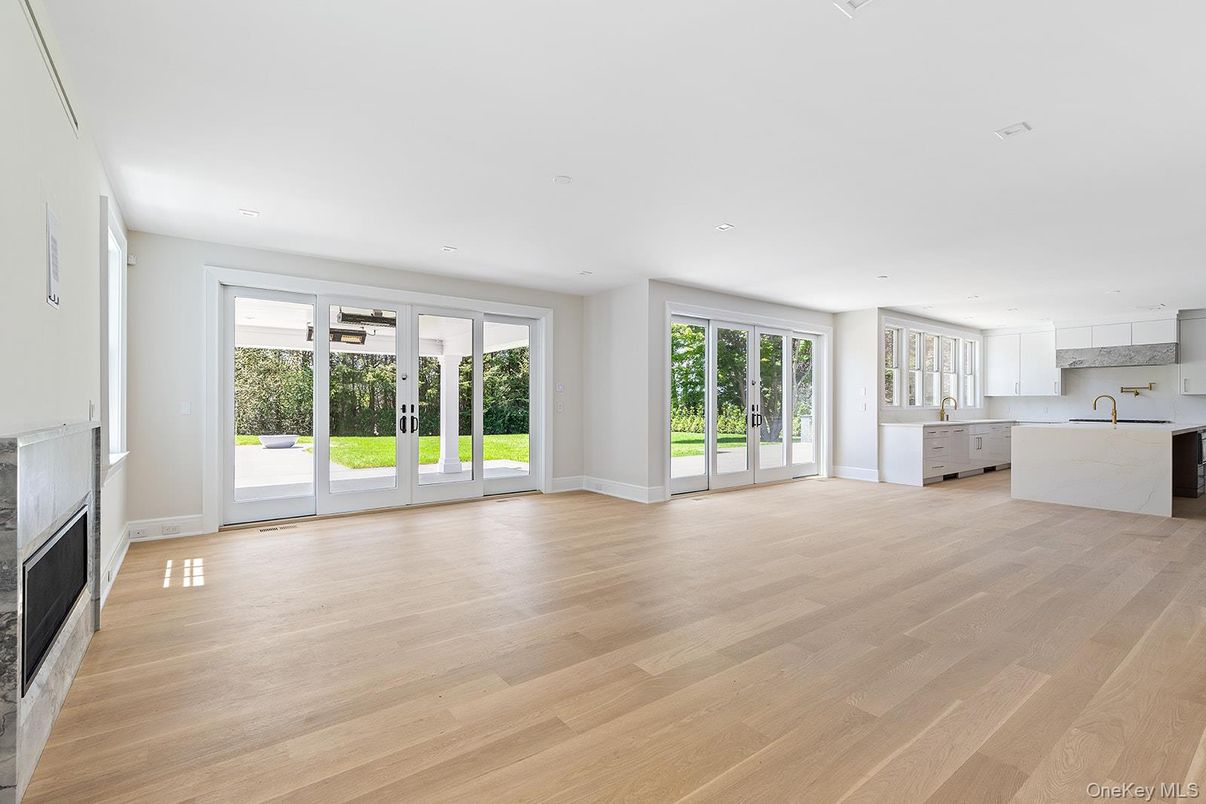 Empty room, Interior, Kitchen, Recessed Lighting, Wood Texture Flooring