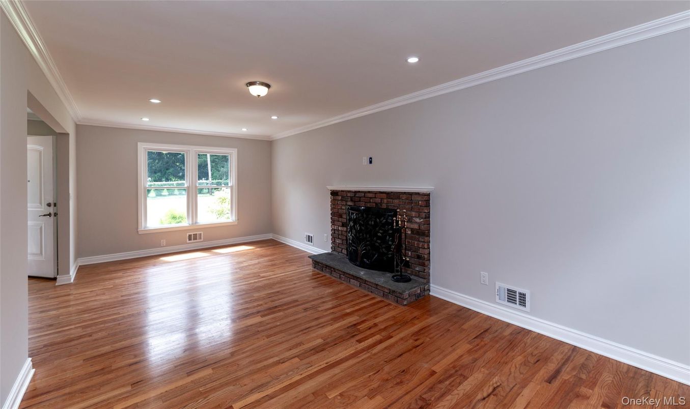 Empty room, Fireplace, Interior, Recessed Lighting, Wood Texture Flooring