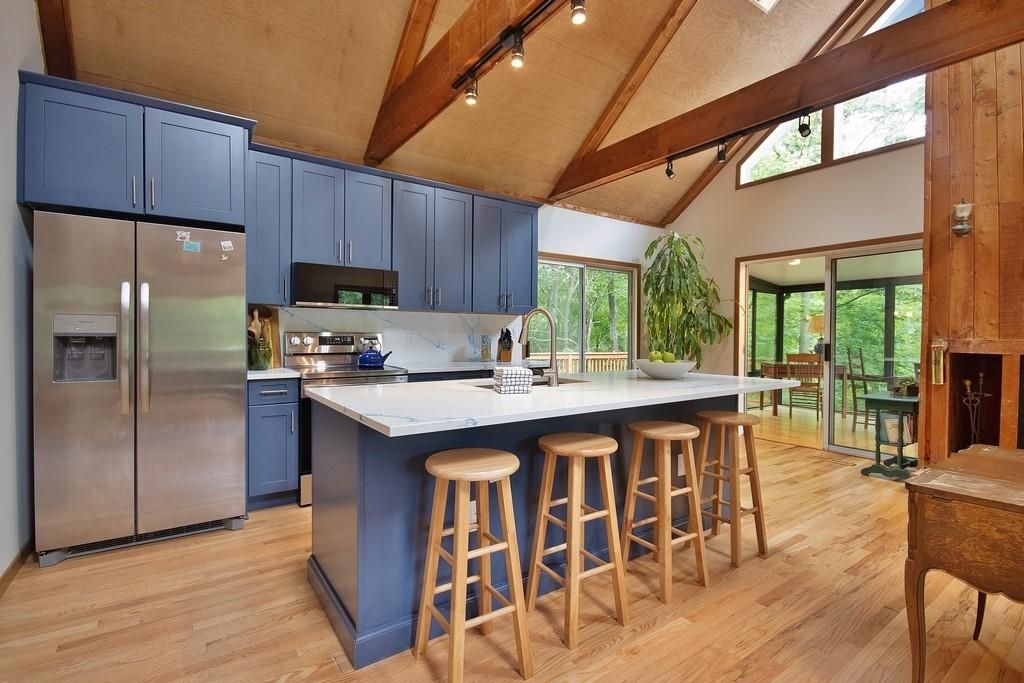 Interior, Kitchen, Stainless Steel Appliances, Wooden Beams, Wood Texture Flooring