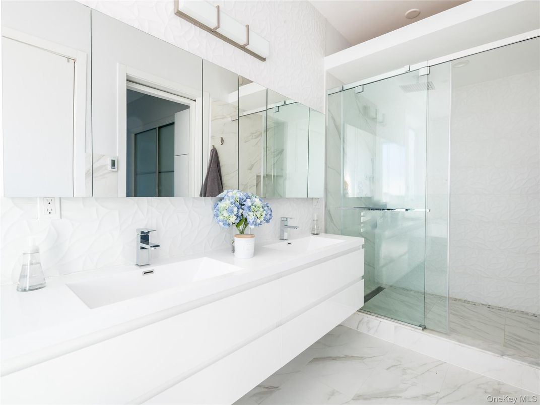 Bathroom, Dual Sink Vanities, Glass Shower, Interior, Marble