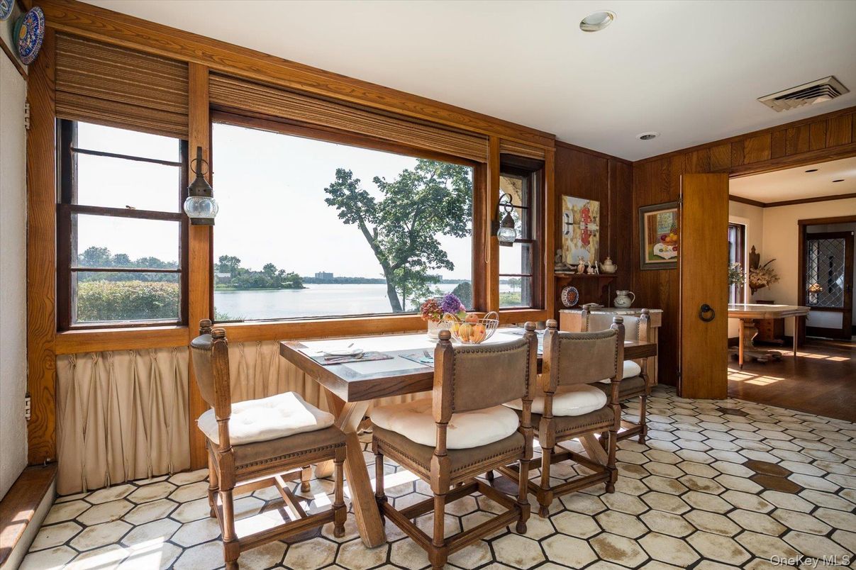 Dining room, Interior, Recessed Lighting, Water, Wooden Walls