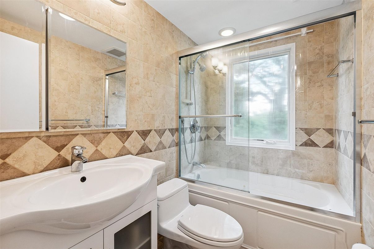 Bathroom, Glass Shower, Interior, Recessed Lighting