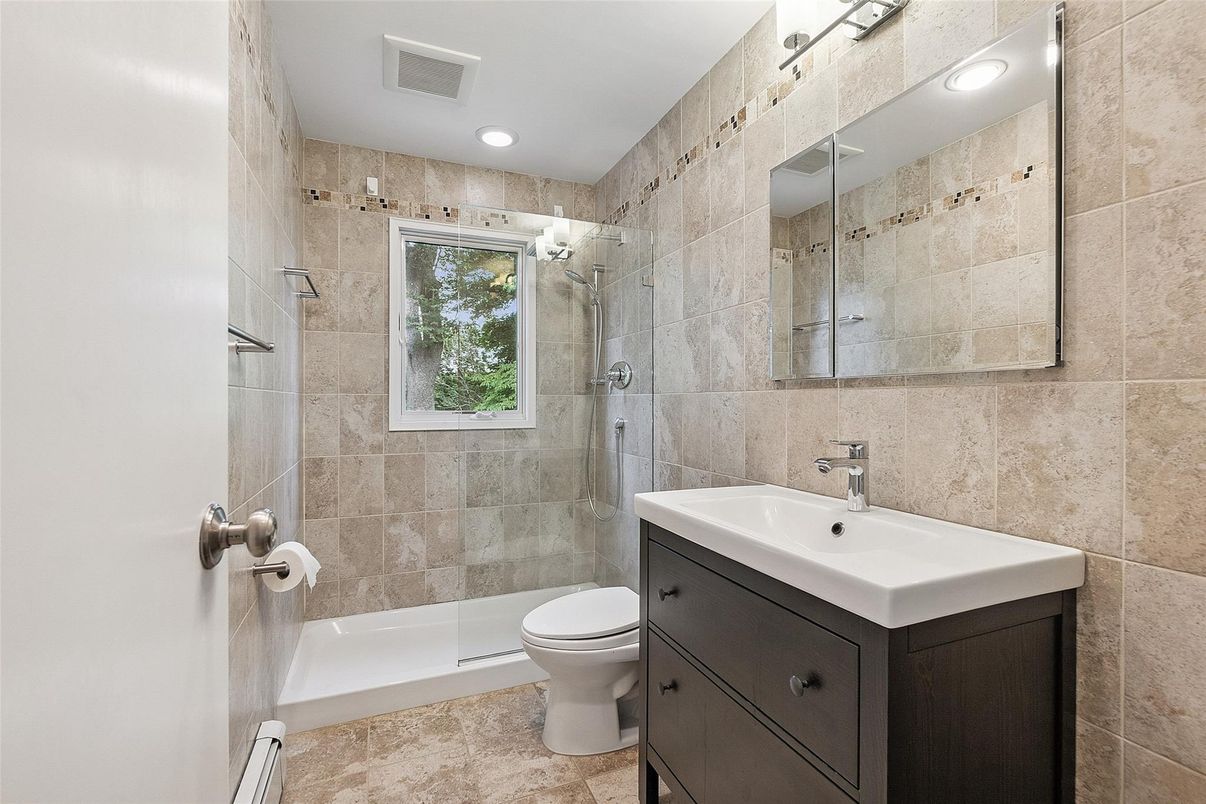 Bathroom, Glass Shower, Interior, Recessed Lighting
