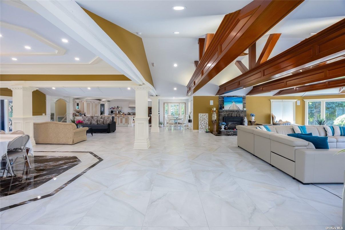 Fireplace, Interior, Living room, Marble, Recessed Lighting