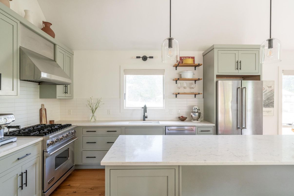 Interior, Kitchen, Pendant Lights, Stainless Steel Appliances, Wood Texture Flooring