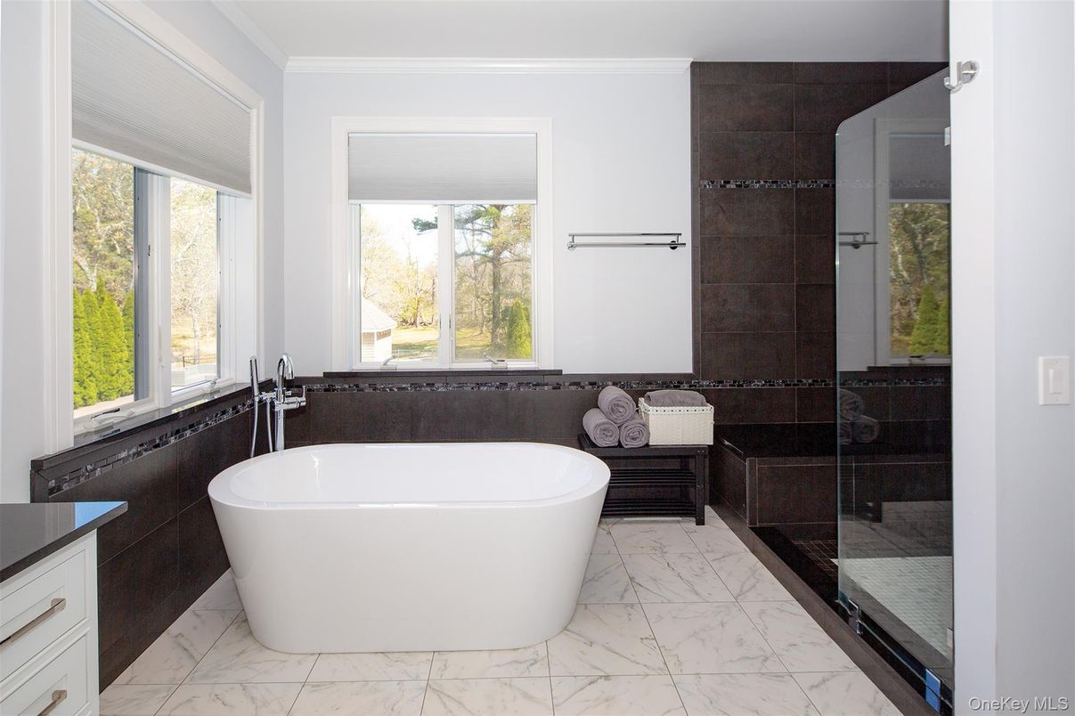 Bathroom, Free Standing Baths, Glass Shower, Interior, Marble