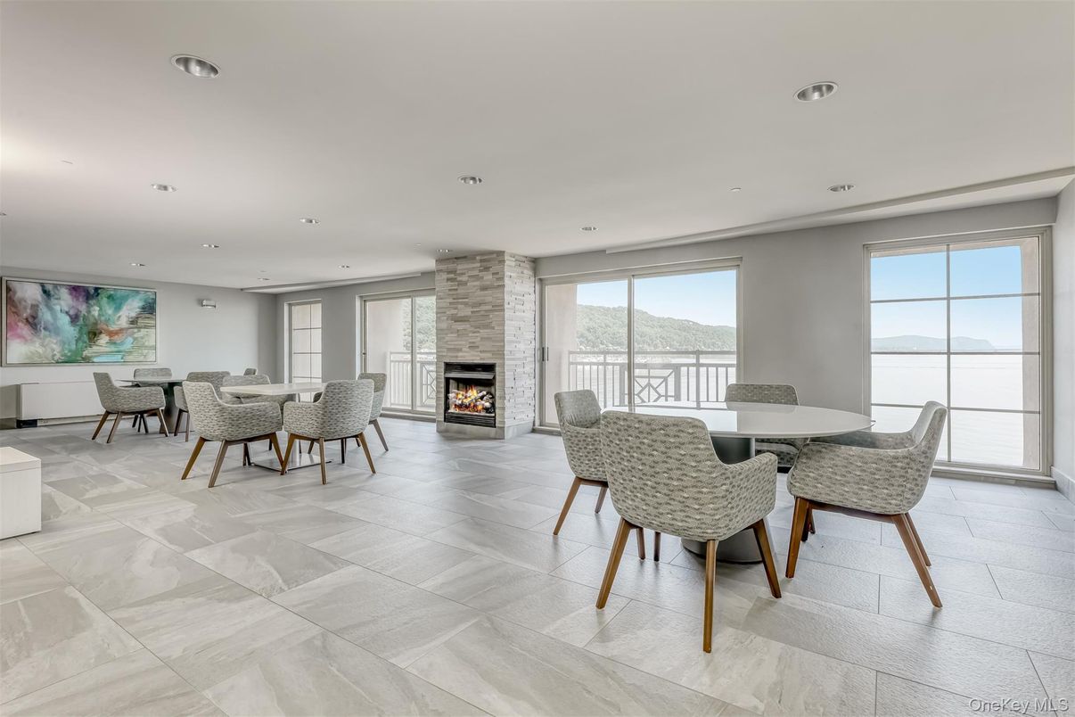 Dining room, Fireplace, Interior, Recessed Lighting