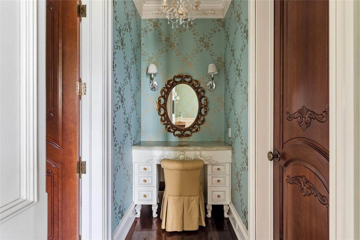 Bathroom, Chandelier, Interior, Wood Texture Flooring
