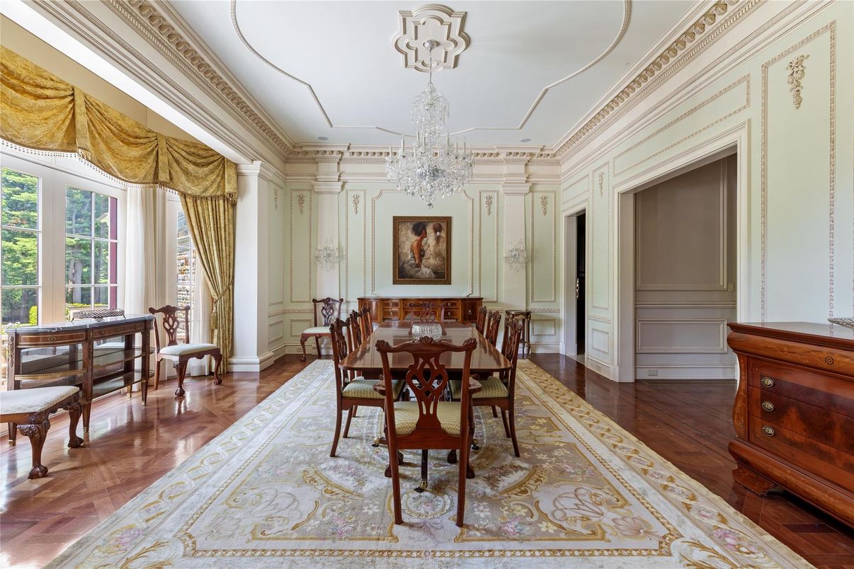 Chandelier, Dining room, Interior, Wood Texture Flooring