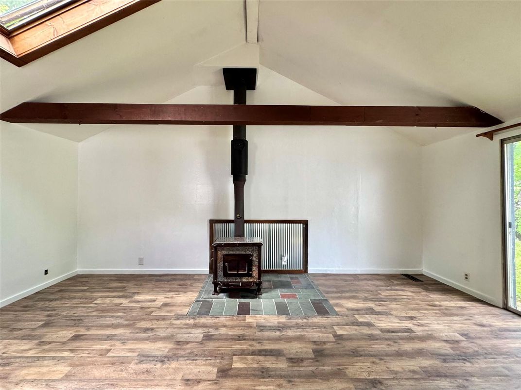 Empty room, Fireplace, Interior, Wooden Beams, Wood Texture Flooring