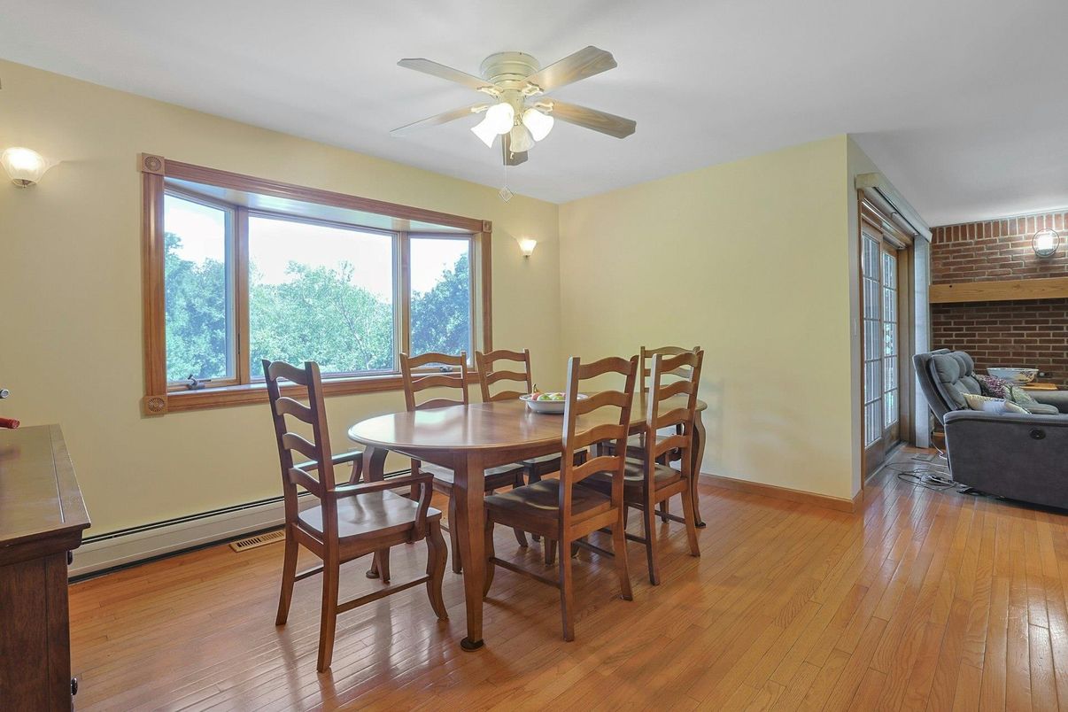 Dining room, Interior, Stone Walls, Wood Texture Flooring