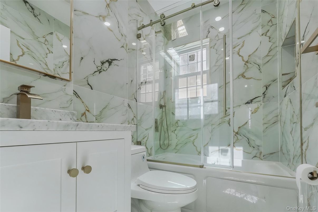 Bathroom, Glass Shower, Interior, Marble Walls