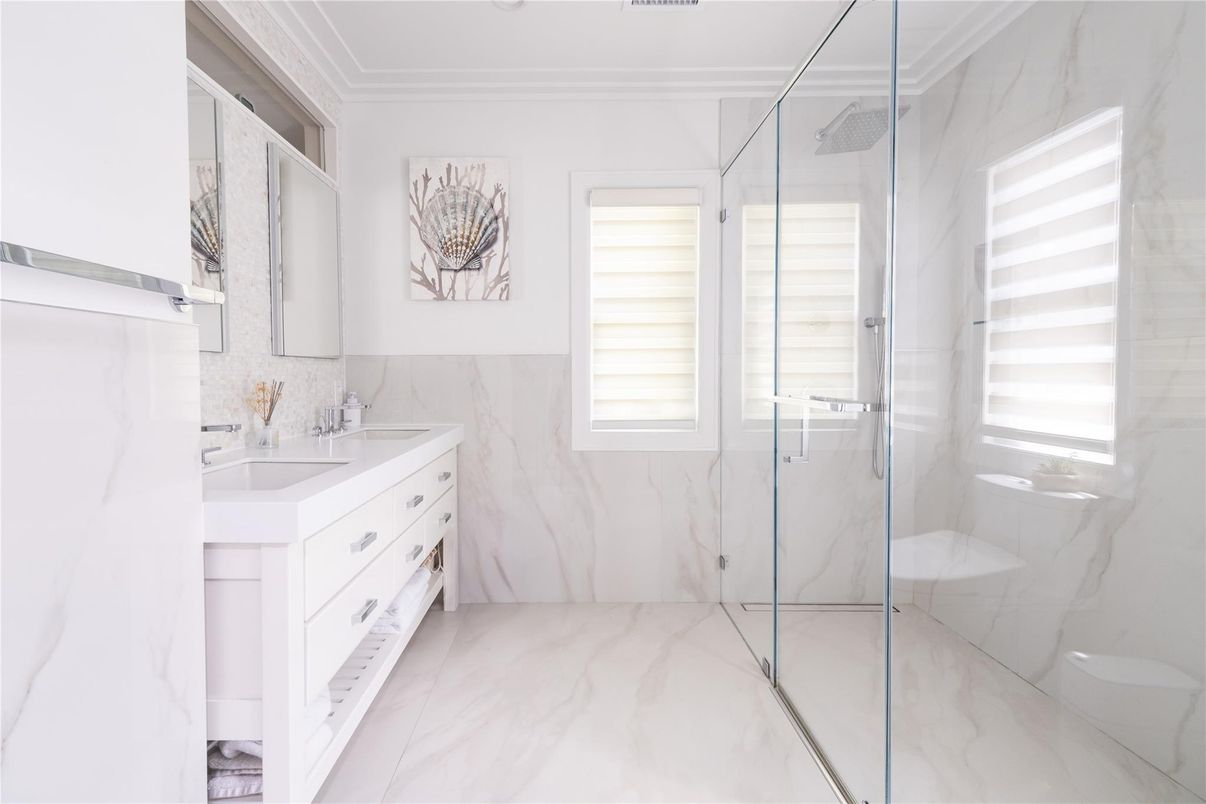 Bathroom, Glass Shower, Interior, Marble, Marble Walls