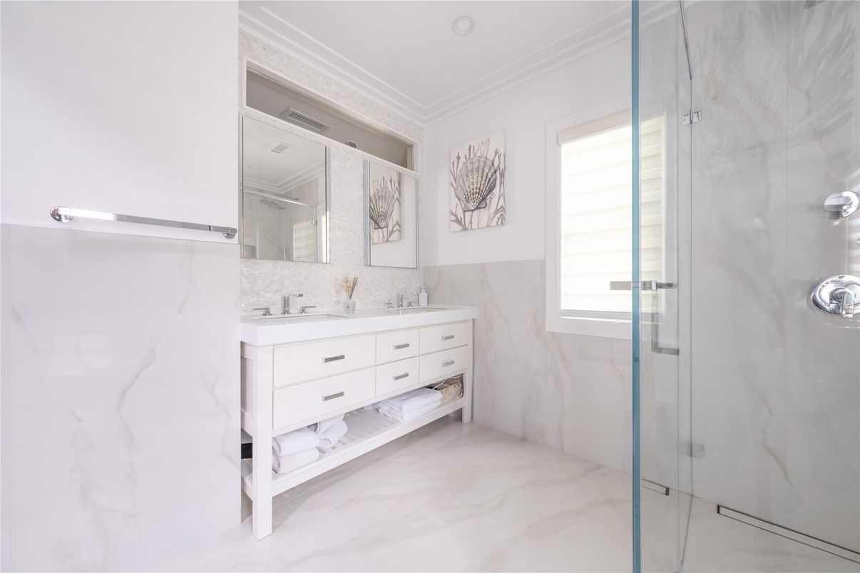 Bathroom, Glass Shower, Interior, Marble Walls