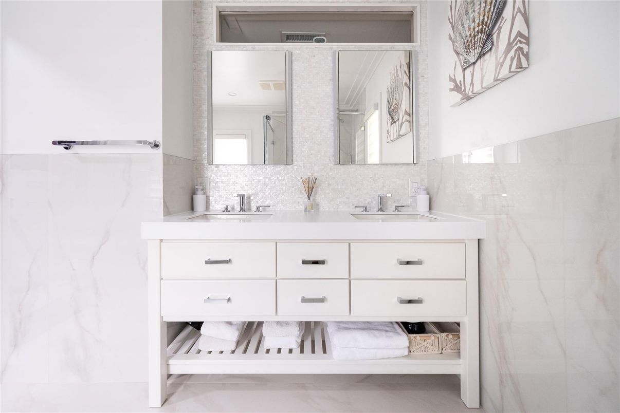Bathroom, Dual Sink Vanities, Interior, Marble Walls