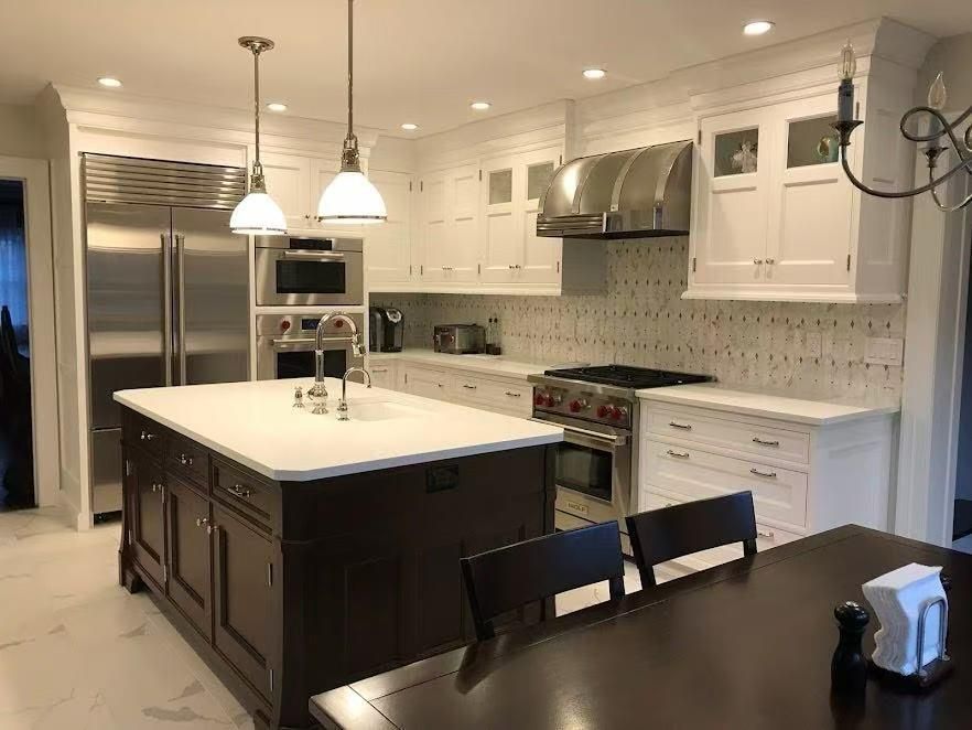 Interior, Kitchen, Marble, Pendant Lights, Recessed Lighting, Stainless Steel Appliances