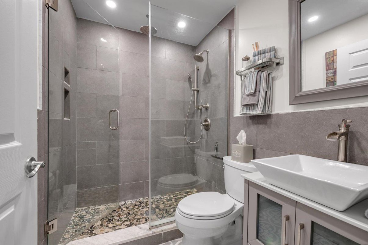 Bathroom, Glass Shower, Interior, Recessed Lighting