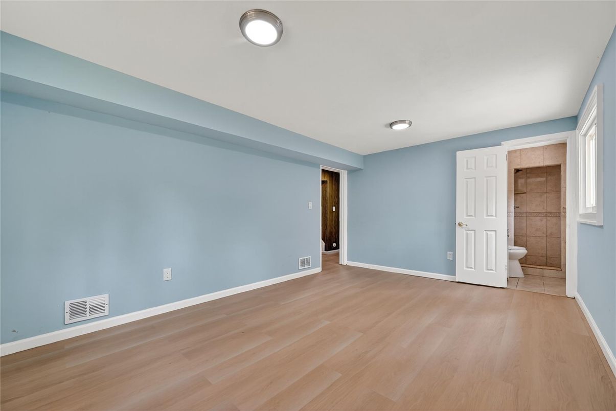 Bathroom, Empty room, Interior, Recessed Lighting, Wood Texture Flooring