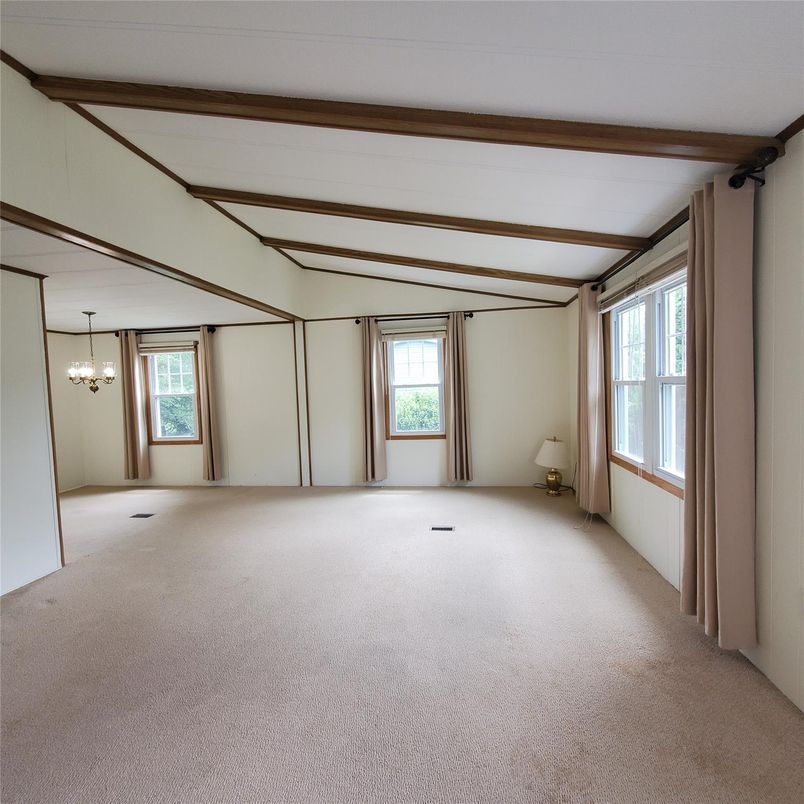 Chandelier, Empty room, Interior, Wooden Beams
