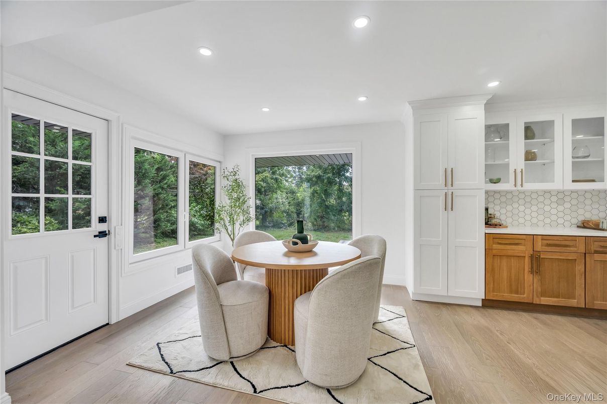 Dining room, Interior, Recessed Lighting, Wood Texture Flooring