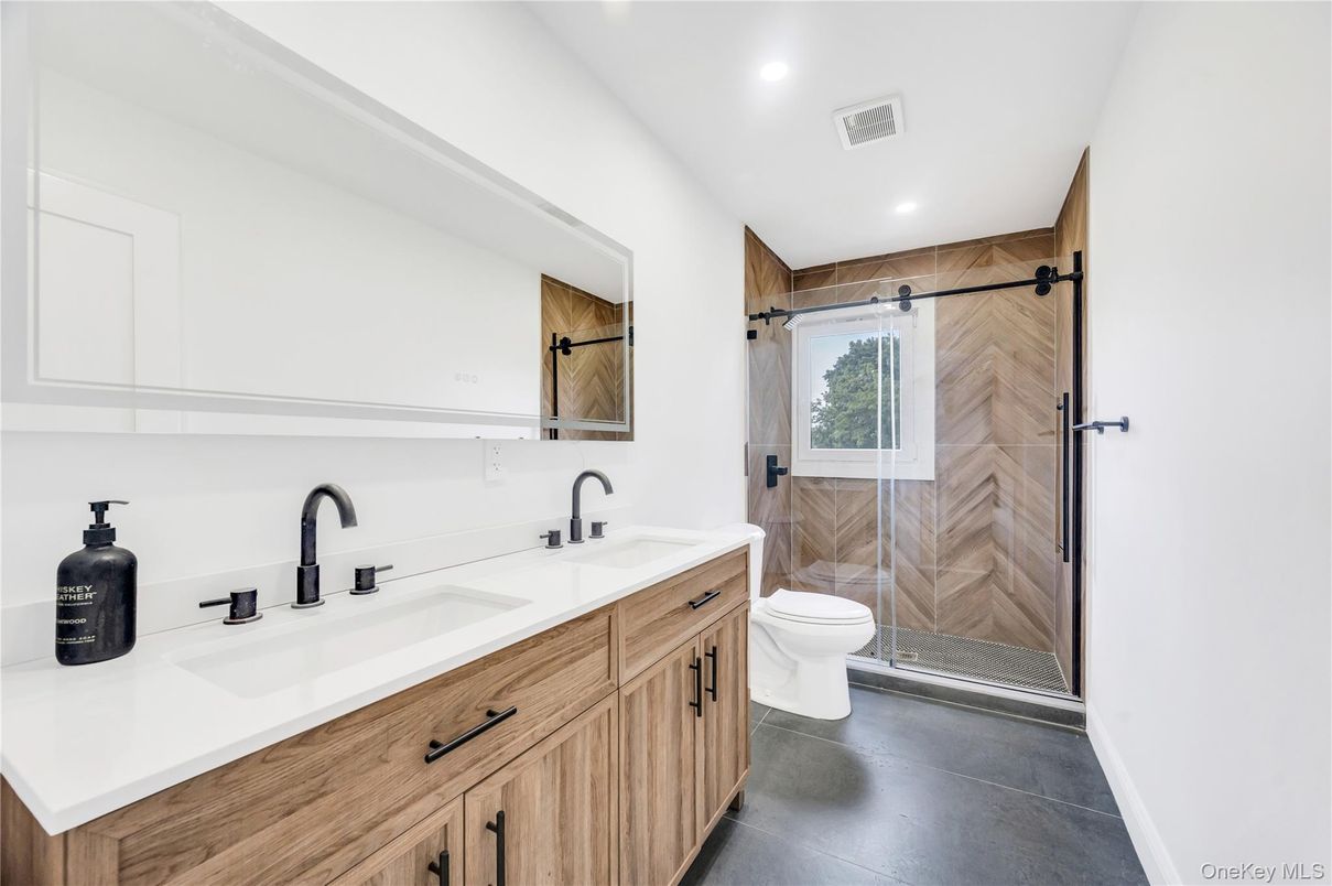 Bathroom, Dual Sink Vanities, Glass Shower, Interior, Recessed Lighting