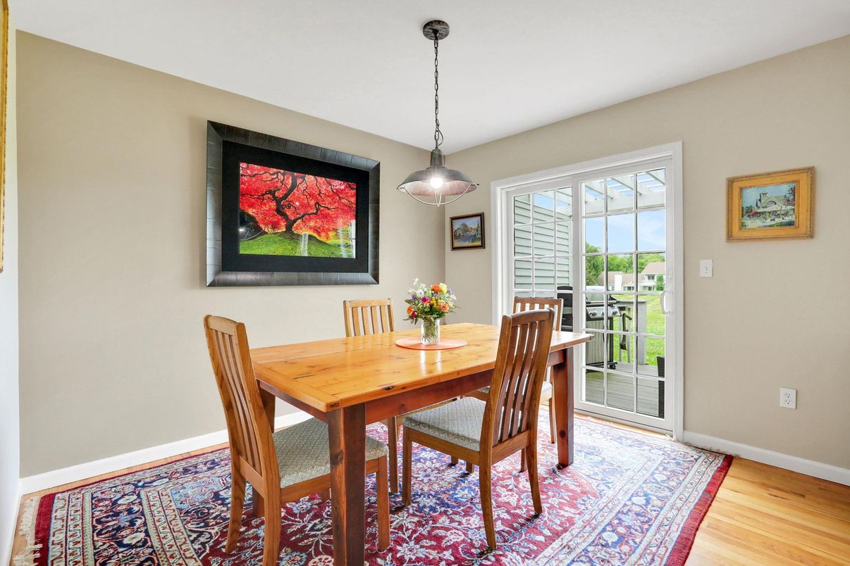 Dining room, Interior, Pendant Lights, Wood Texture Flooring
