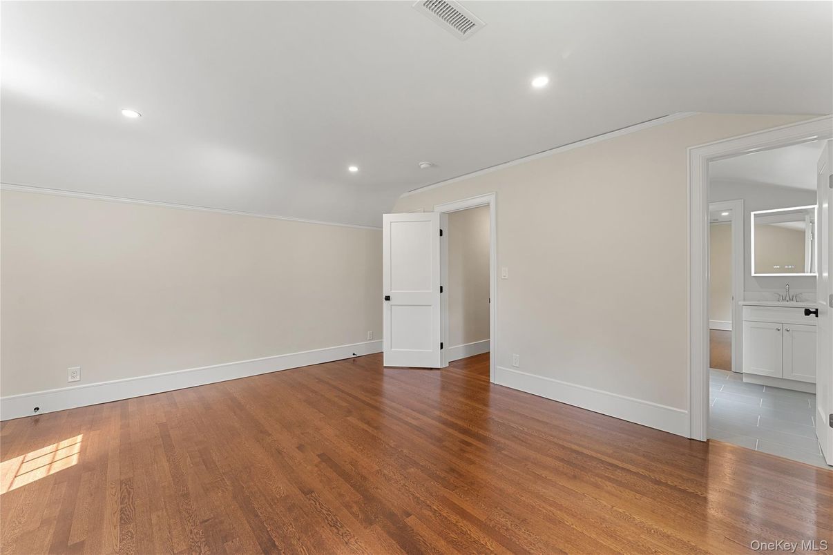 Bathroom, Empty room, Interior, Recessed Lighting, Wood Texture Flooring