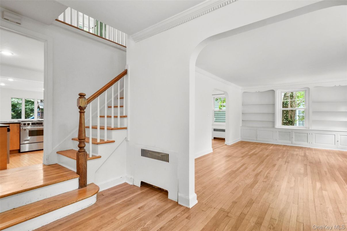Empty room, Interior, Kitchen, Recessed Lighting, Wood Texture Flooring