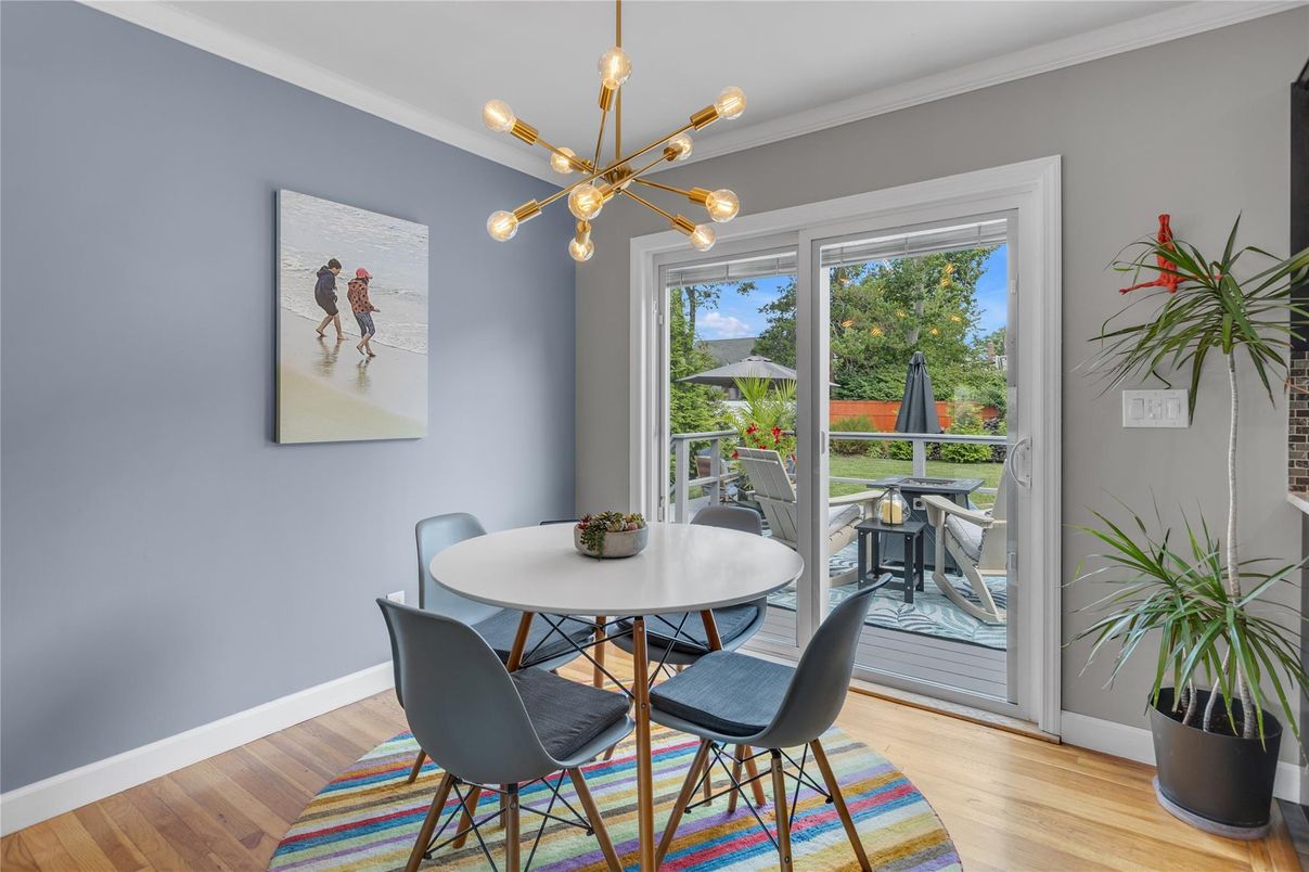 Dining room, Interior, Pendant Lights, Wood Texture Flooring