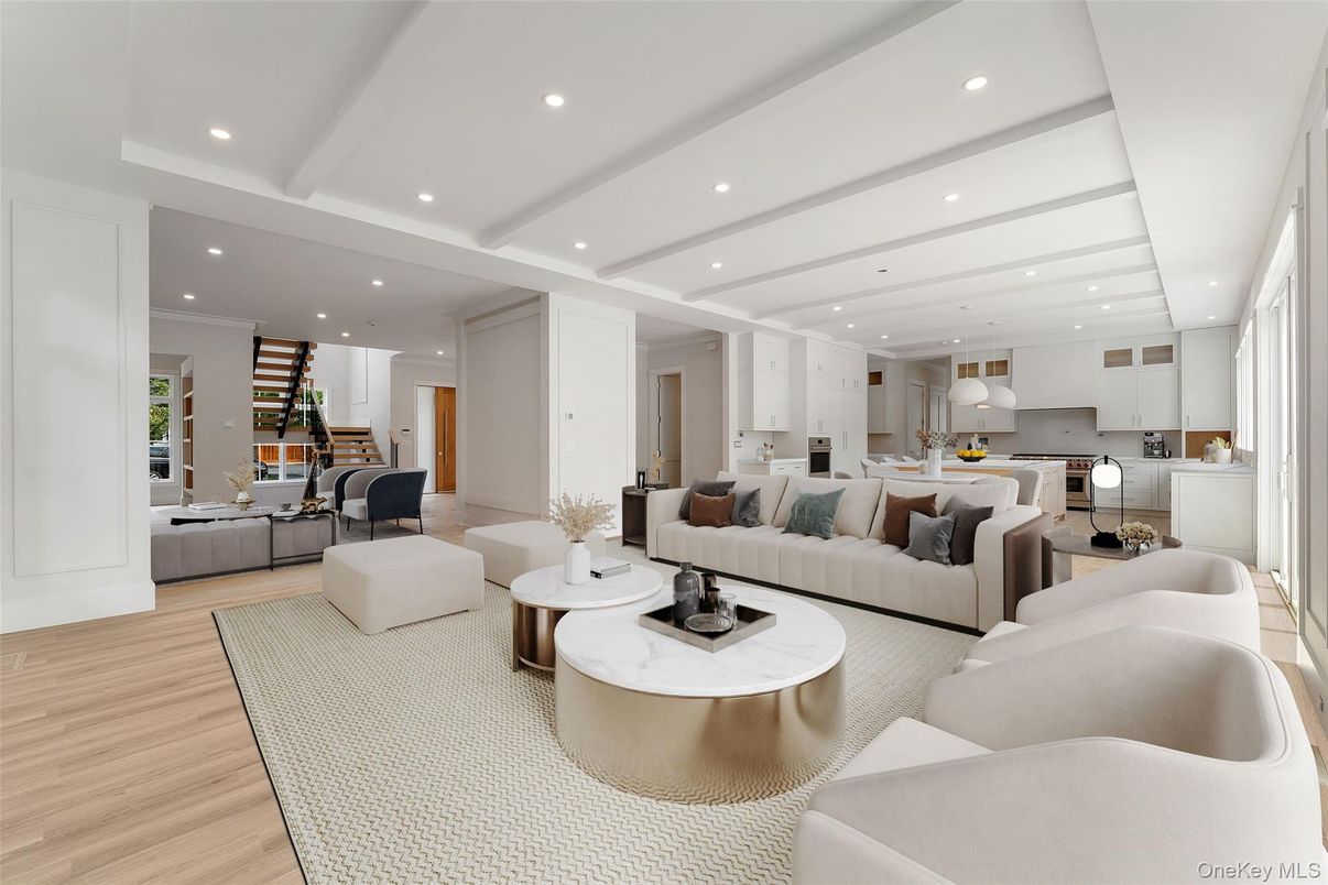 Interior, Kitchen, Living room, Recessed Lighting, Wood Texture Flooring