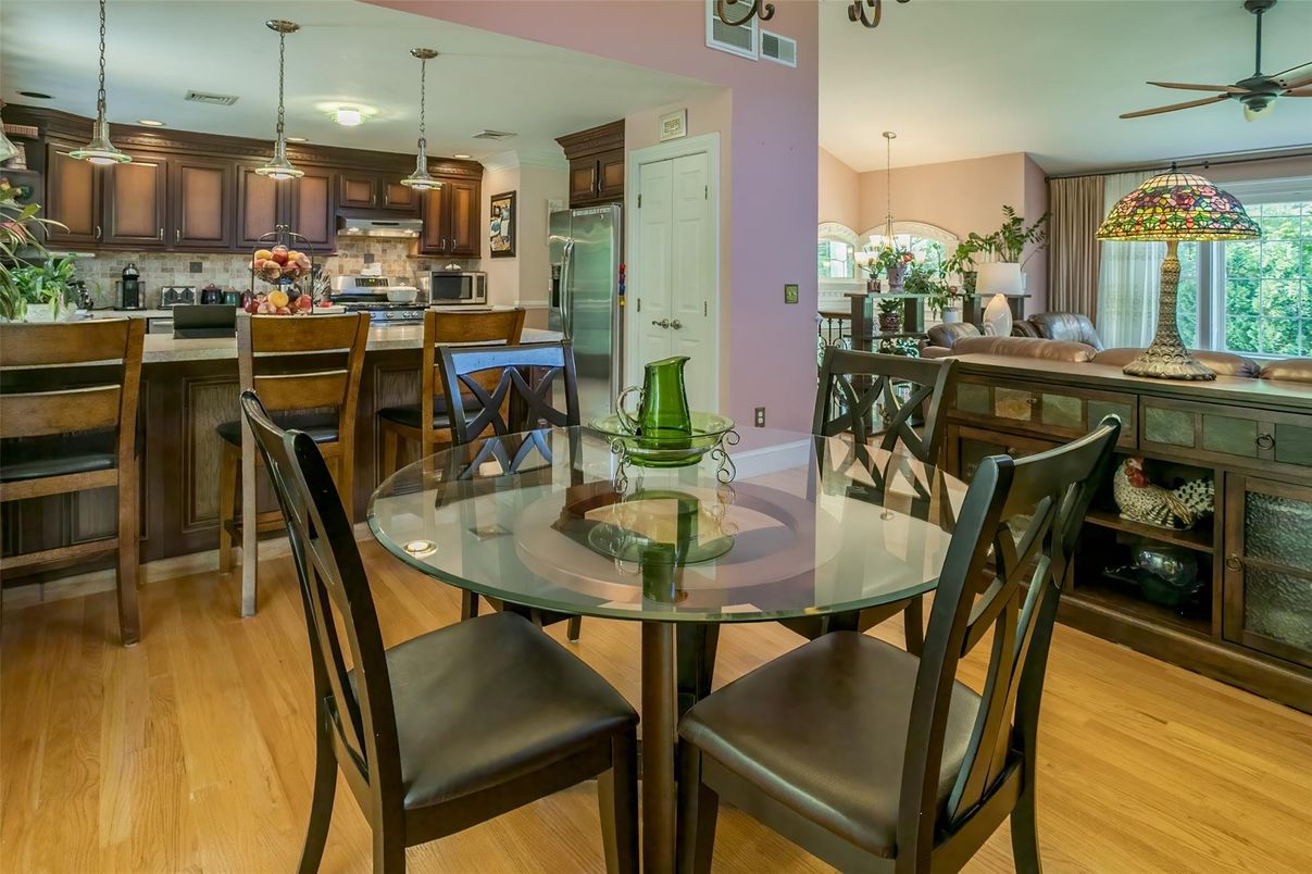 Dining room, Interior, Kitchen, Pendant Lights, Wood Texture Flooring