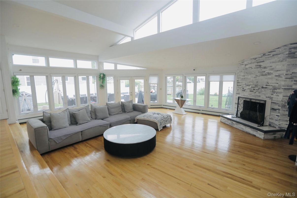 Fireplace, Interior, Living room, Stone Walls, Wood Texture Flooring