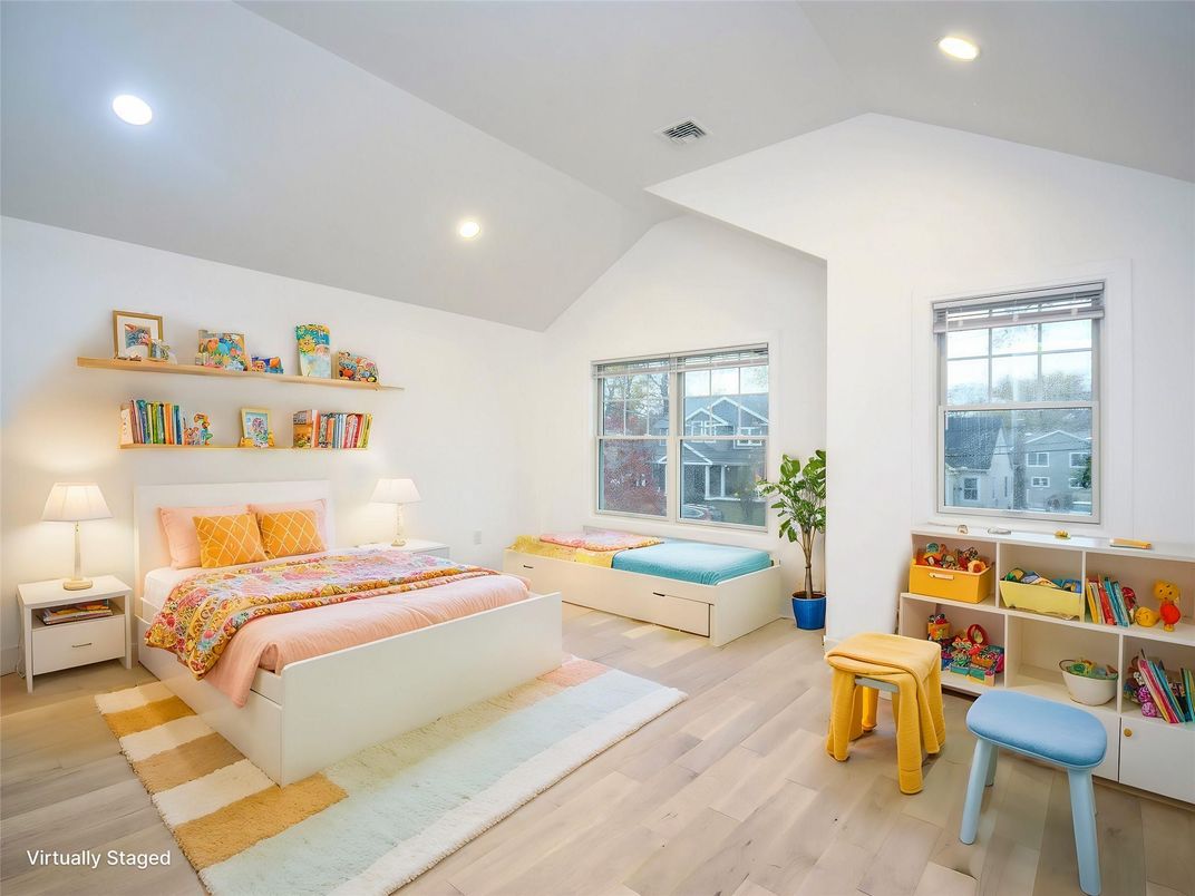 Bedroom, Interior, Recessed Lighting, Wood Texture Flooring