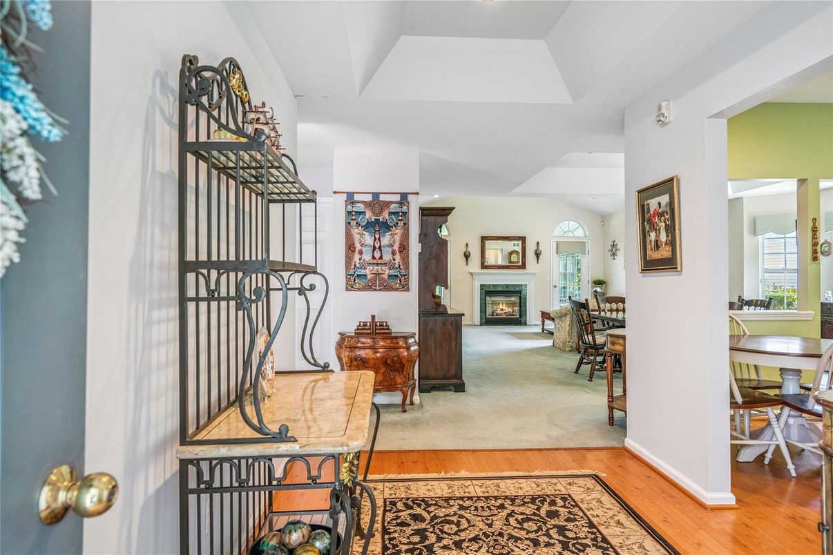 Dining room, Fireplace, Interior, Wood Texture Flooring