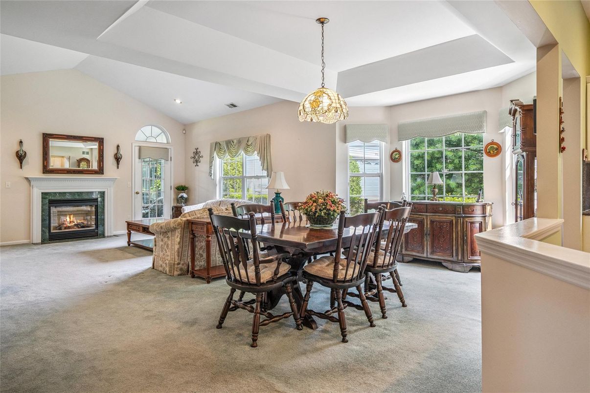 Dining room, Fireplace, Interior, Living room, Pendant Lights, Recessed Lighting