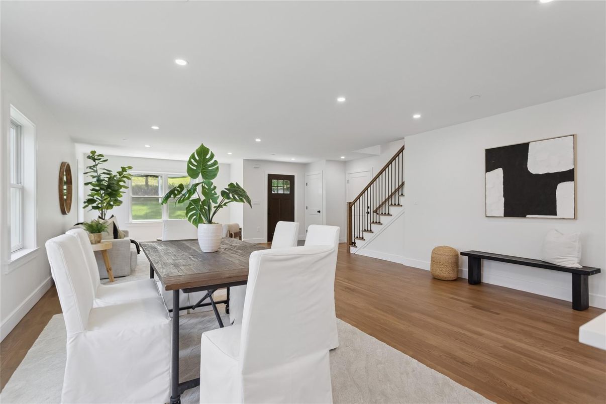 Dining room, Interior, Recessed Lighting, Wood Texture Flooring