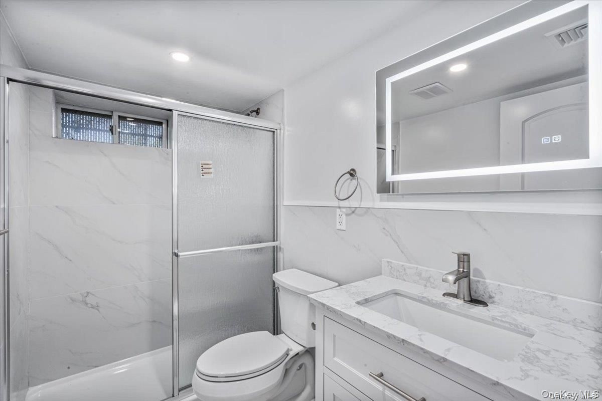 Bathroom, Glass Shower, Interior, Marble Walls, Recessed Lighting