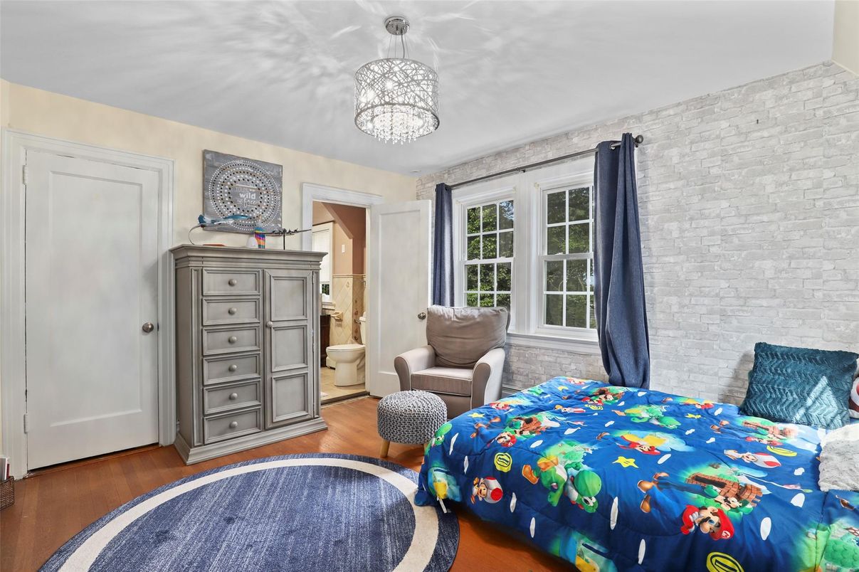 Bedroom, Interior, Pendant Lights, Stone Walls, Wood Texture Flooring